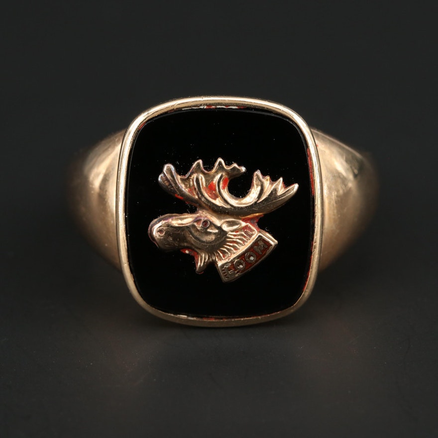 10K Yellow Gold Black Onyx Loyal Order of Moose Ring