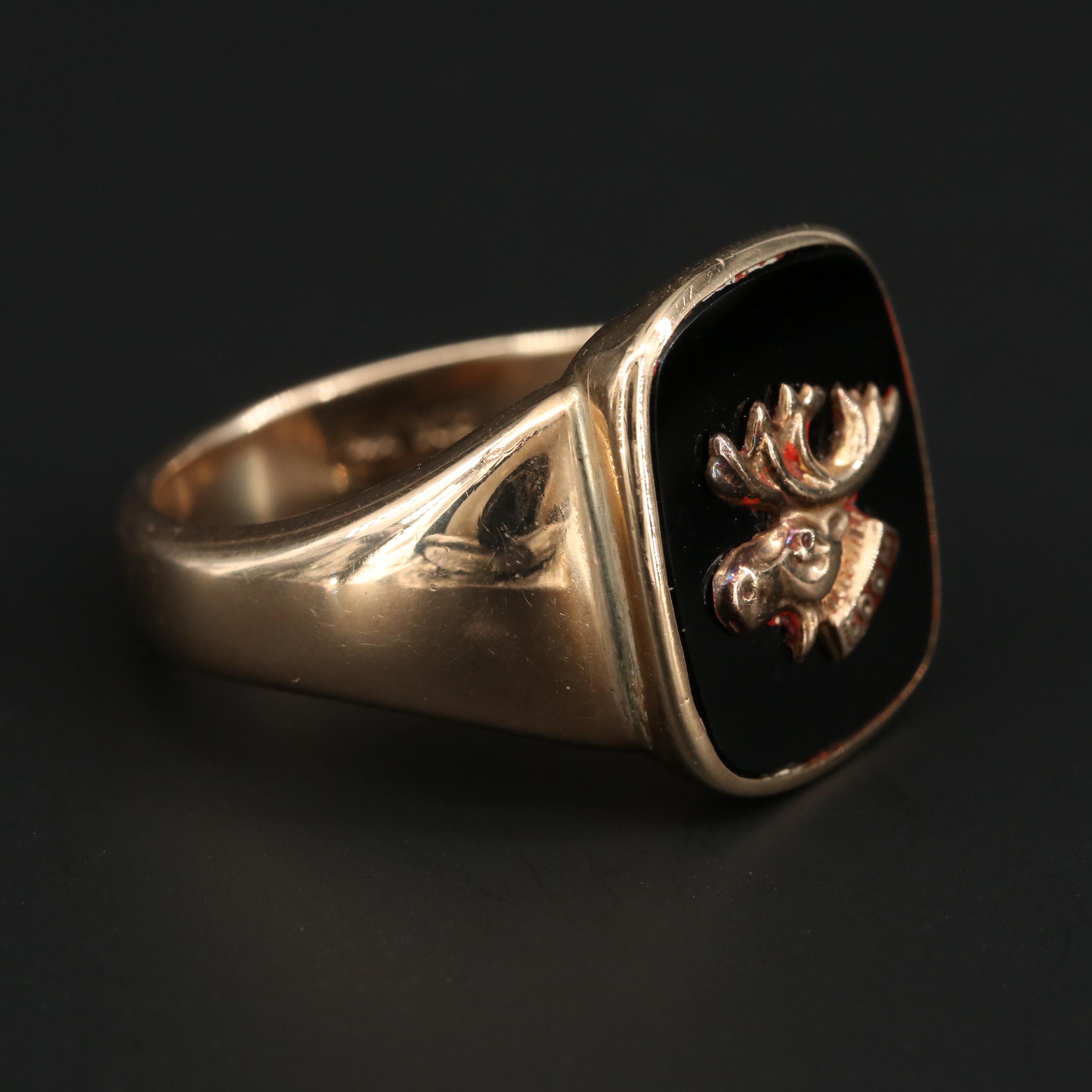 10K Yellow Gold Black Onyx Loyal Order of Moose Ring