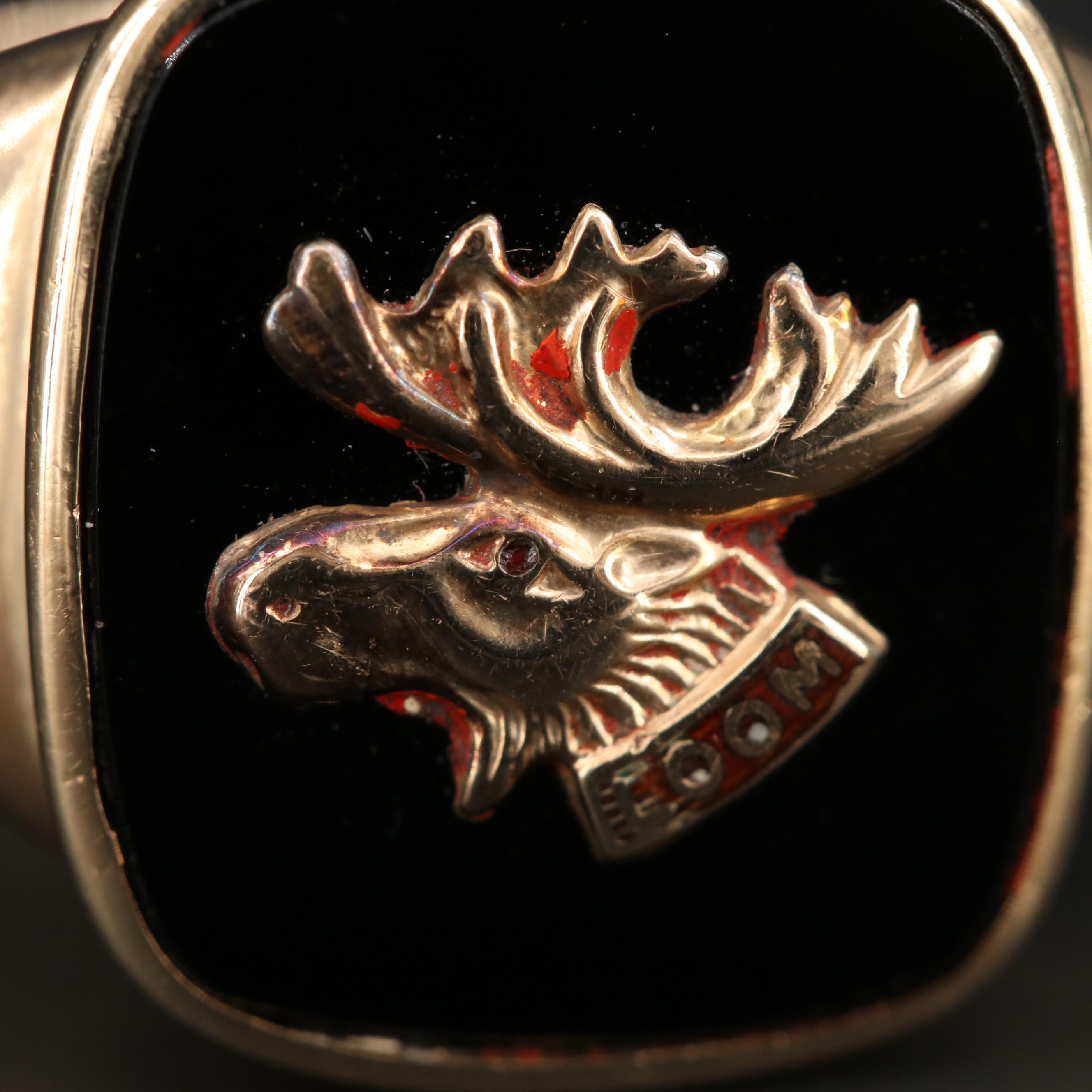 10K Yellow Gold Black Onyx Loyal Order of Moose Ring