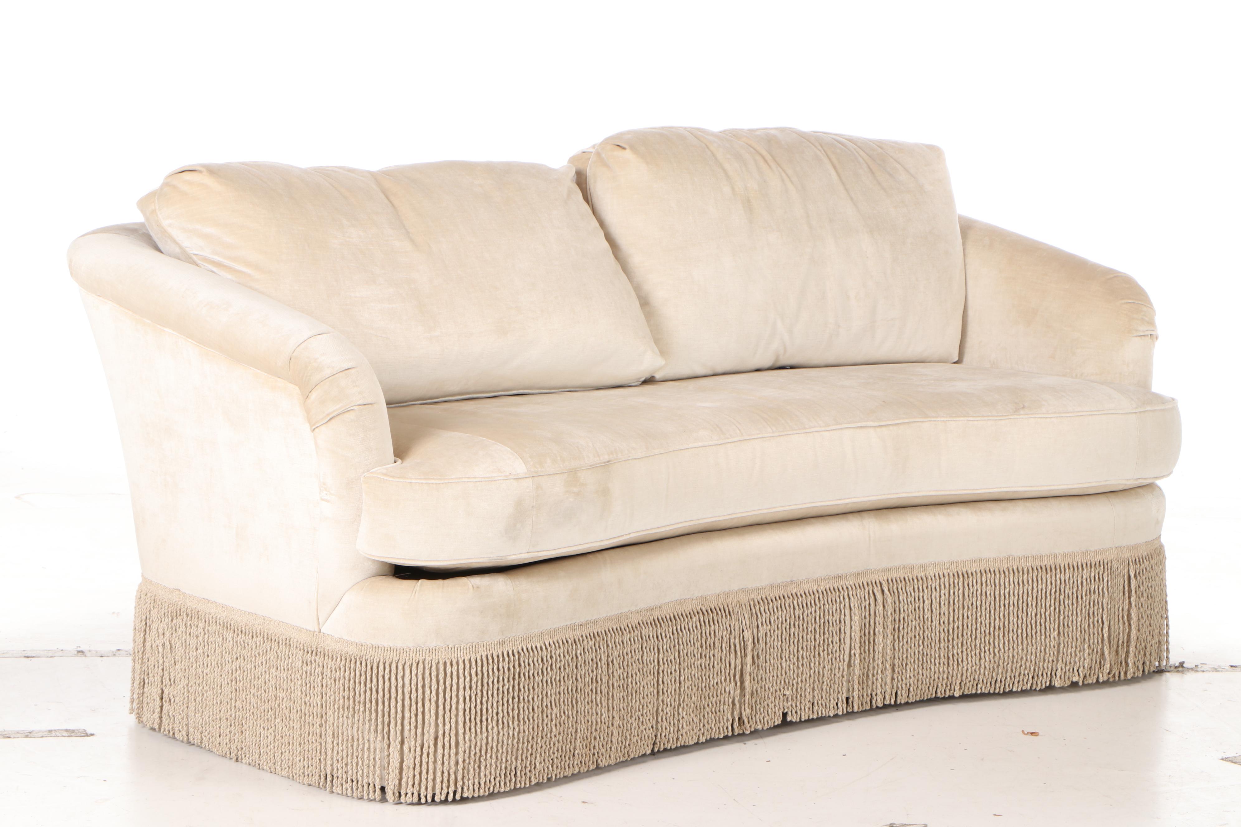 Thomasville Upholstered Fringe Skirted Love Seat, Contemporary