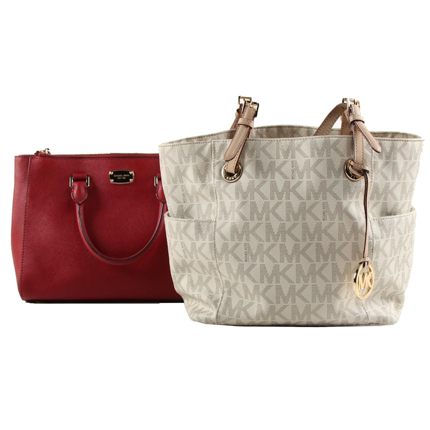 Michael Kors Jet Set Monogram Tote and Convertible Satchel in Saffiano Leather