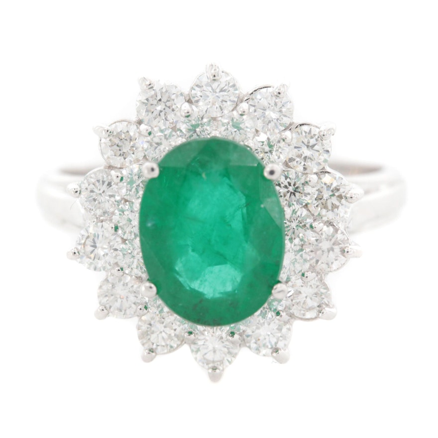14K White Gold 2.47 CT Emerald and 1.26 CTW Diamond Ring