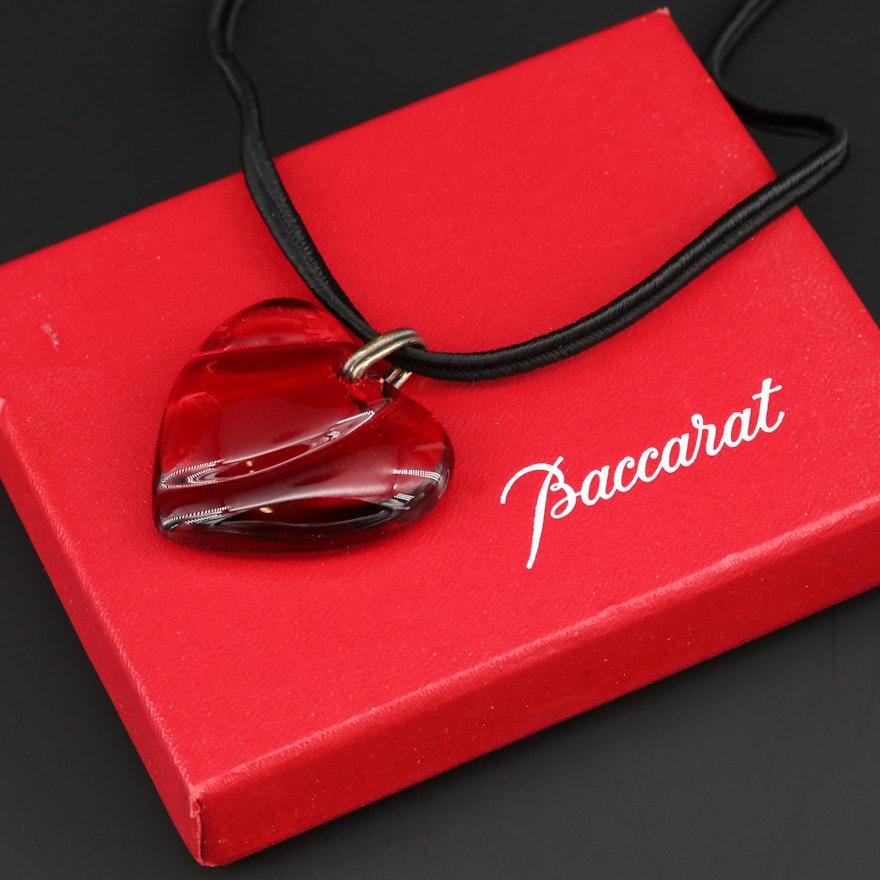 Baccarat Glass Crystal Heart Pendant Necklace