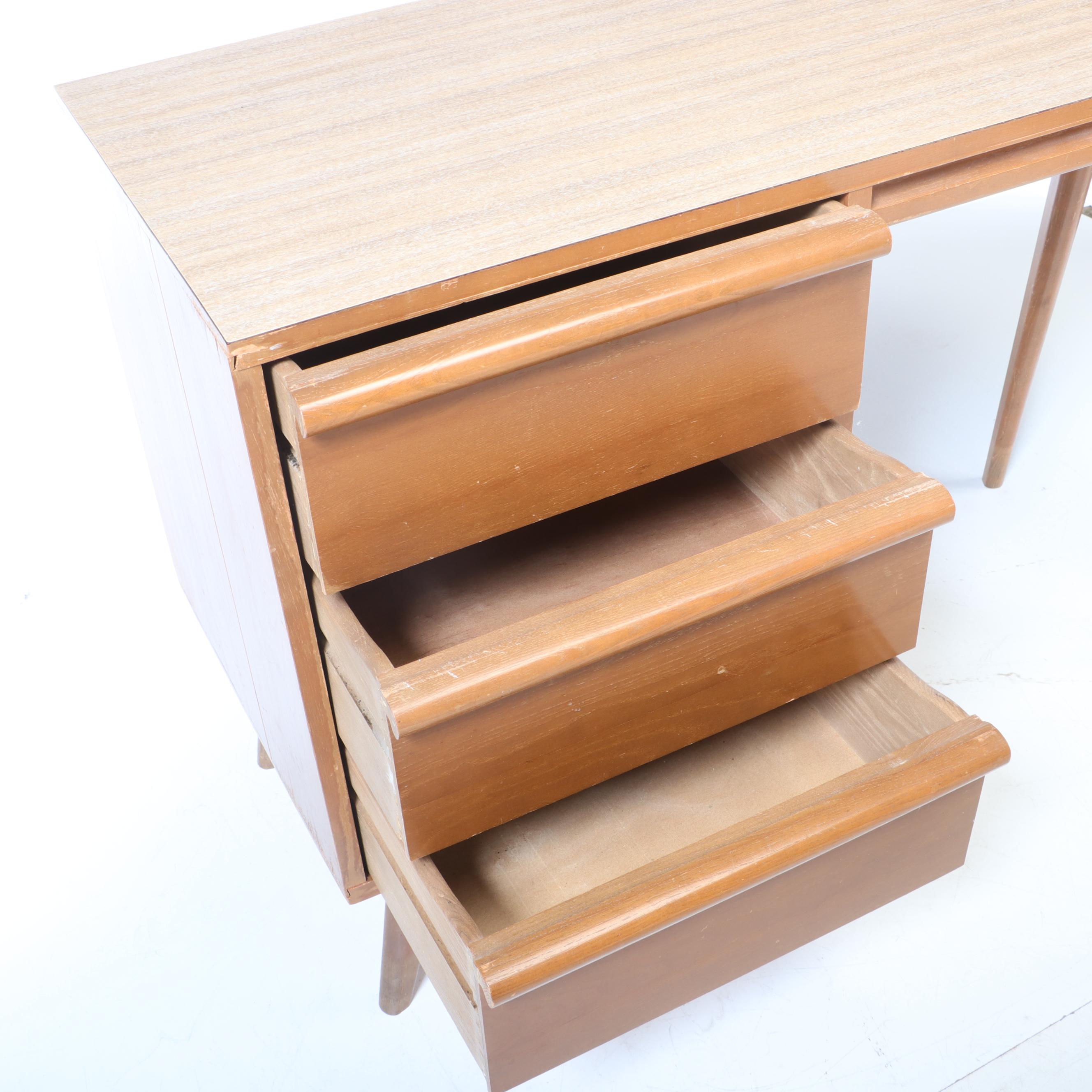 Mid Century Modern Walnut and Laminate Desk with Chair