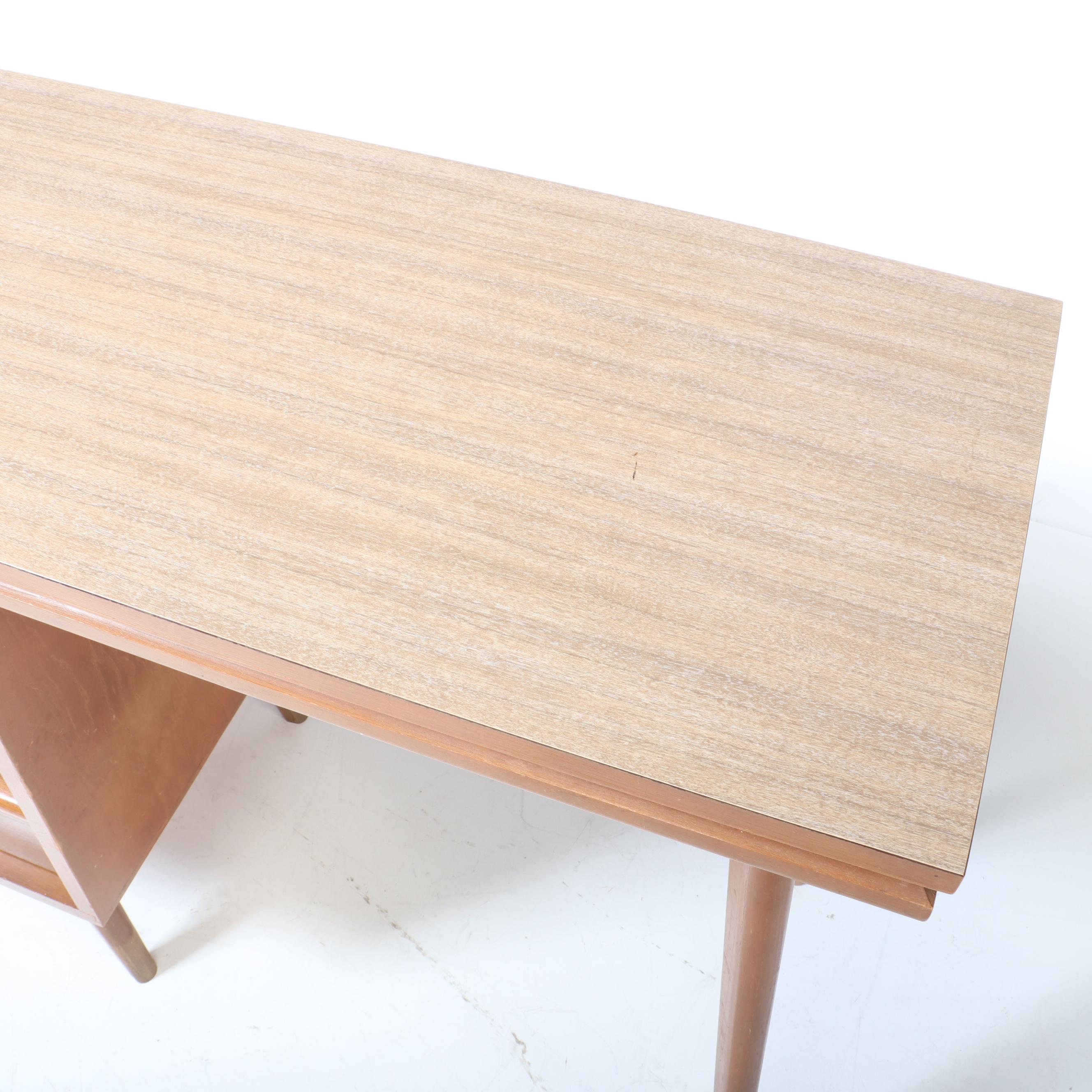 Mid Century Modern Walnut and Laminate Desk with Chair