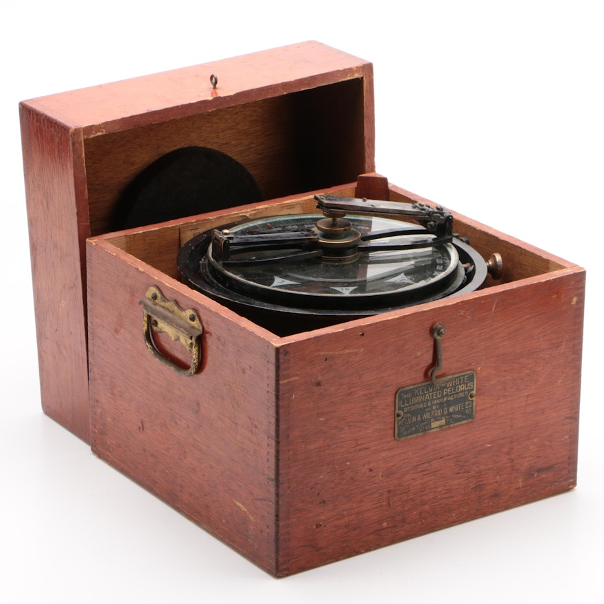 Kelvin-White Illuminated Pelorus Navigator Compass in Mahogany Case, 1920s-1930s