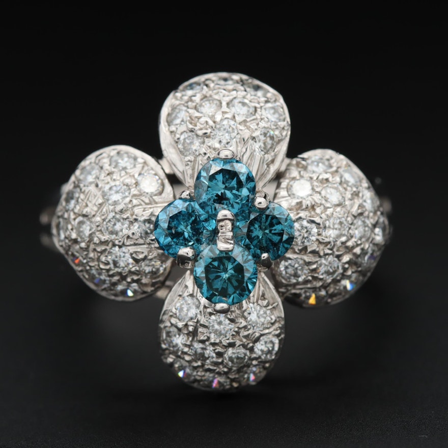 14K White Gold 1.28 CTW Diamond Flower Ring