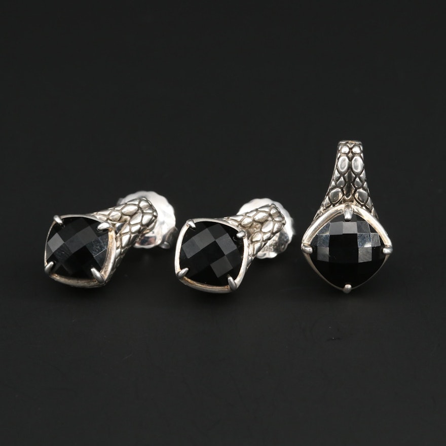 Colore Sg Sterling Silver Black Onyx Earrings and Pendant