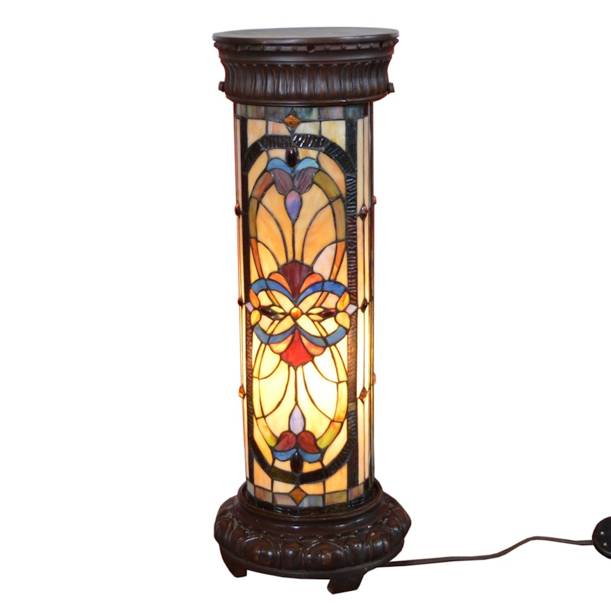 Stained Glass Pedestal Floor Lamp, Late 20th Century