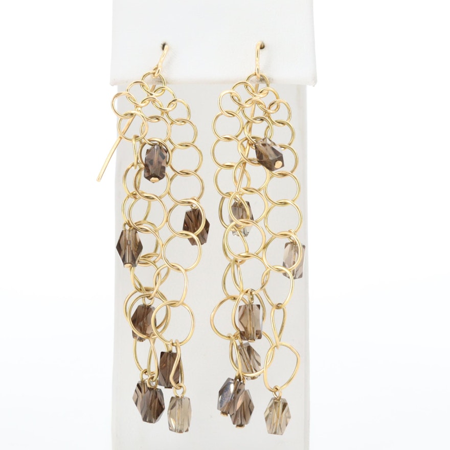 Piero Nutini for Gucci 18K Yellow Gold Smoky Quartz Chainmail Earrings