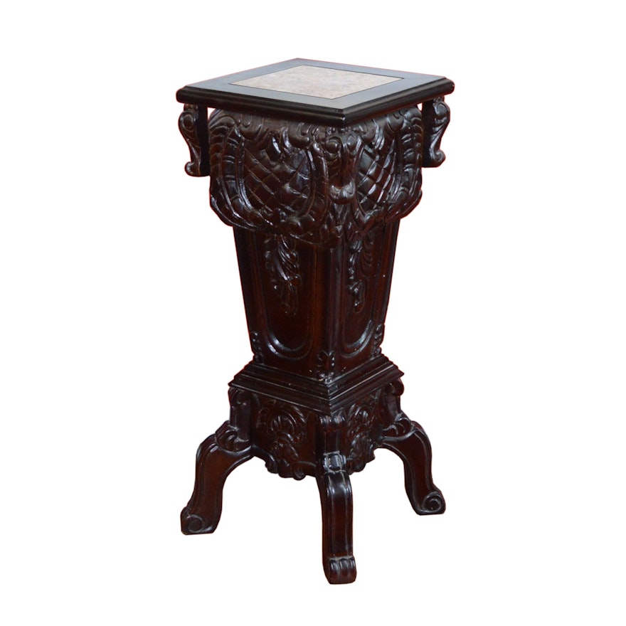 Victorian Style Rosewood Stained Pedestal Plant Stand, Vintage