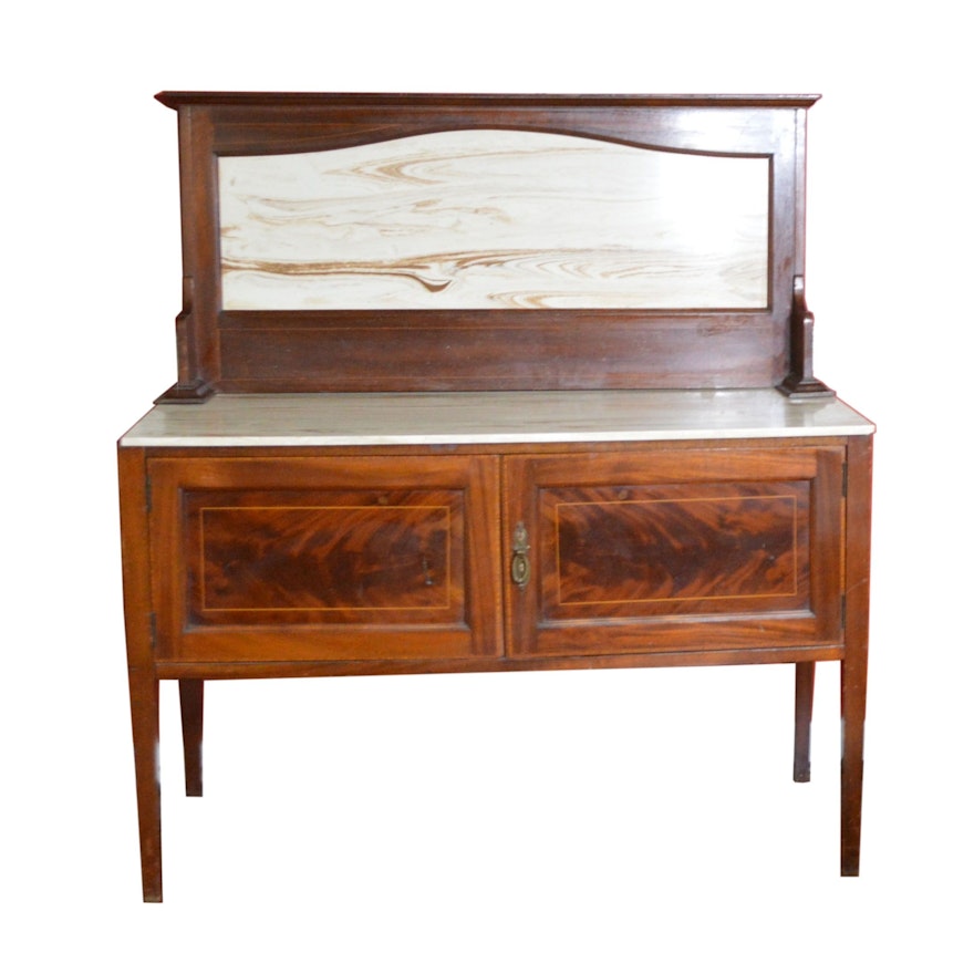 Flamed Mahogany and Marble Washstand, Antique