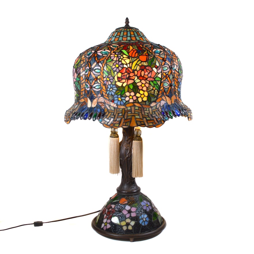 Art Nouveau Style Stained Glass Floral Table Lamp, Contemporary