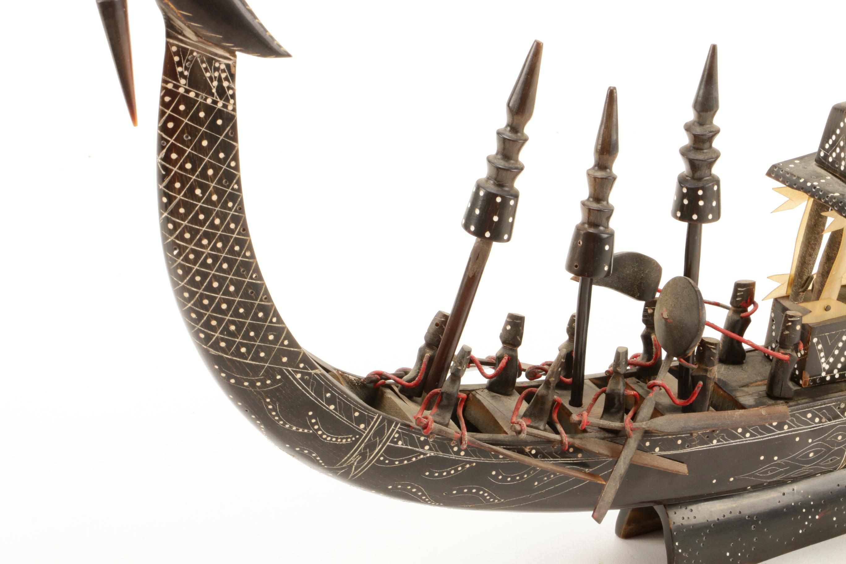 Carved Horn Southeast Asian Dragon Boat