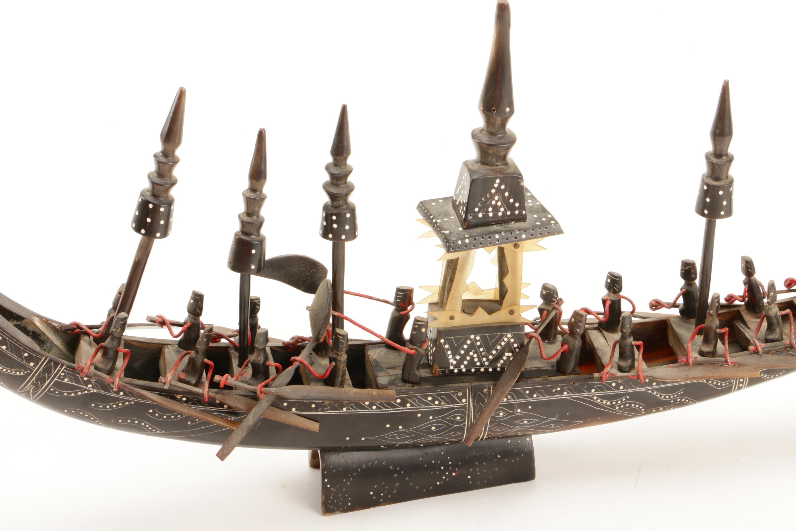 Carved Horn Southeast Asian Dragon Boat