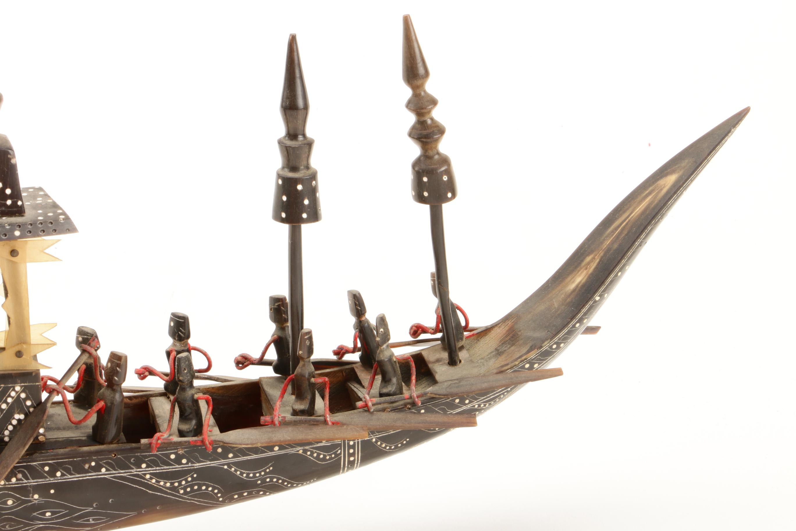 Carved Horn Southeast Asian Dragon Boat