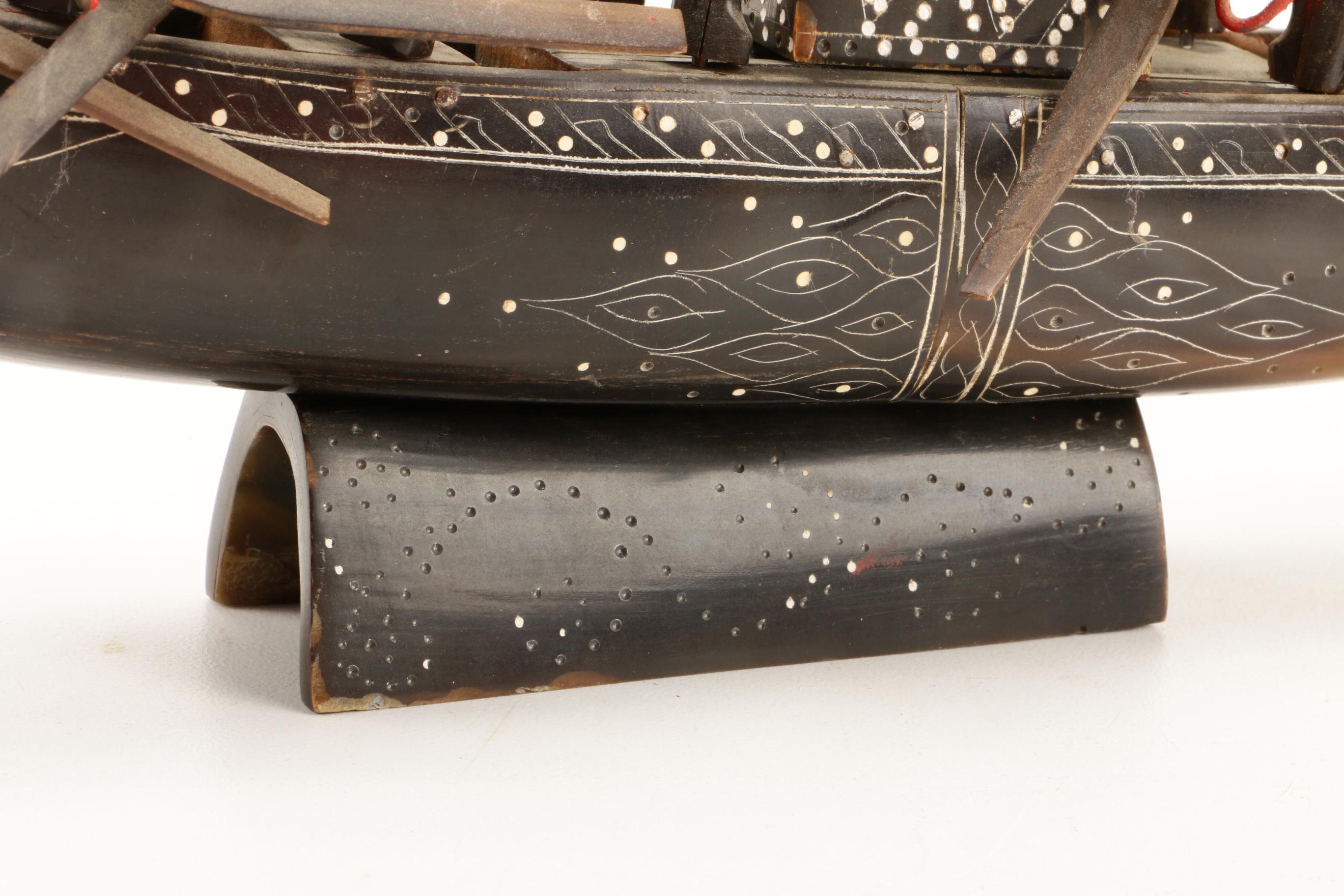 Carved Horn Southeast Asian Dragon Boat