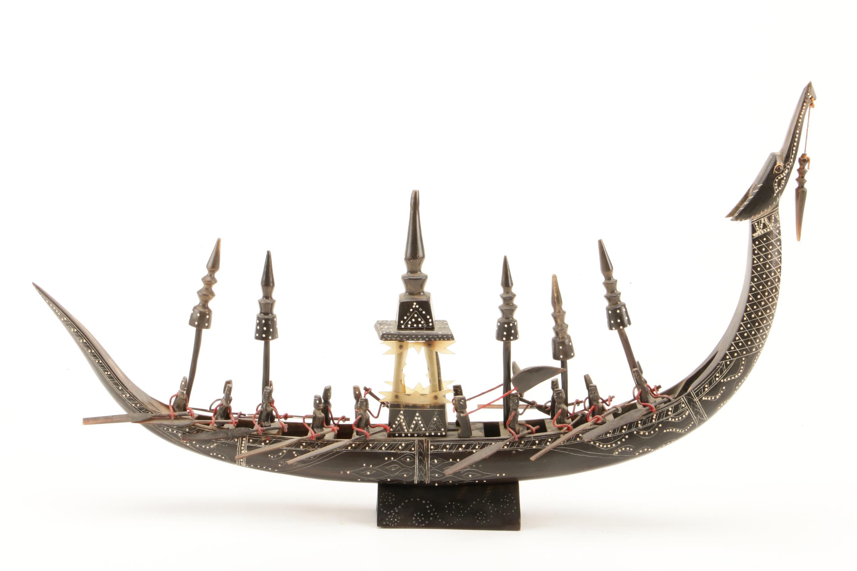 Carved Horn Southeast Asian Dragon Boat