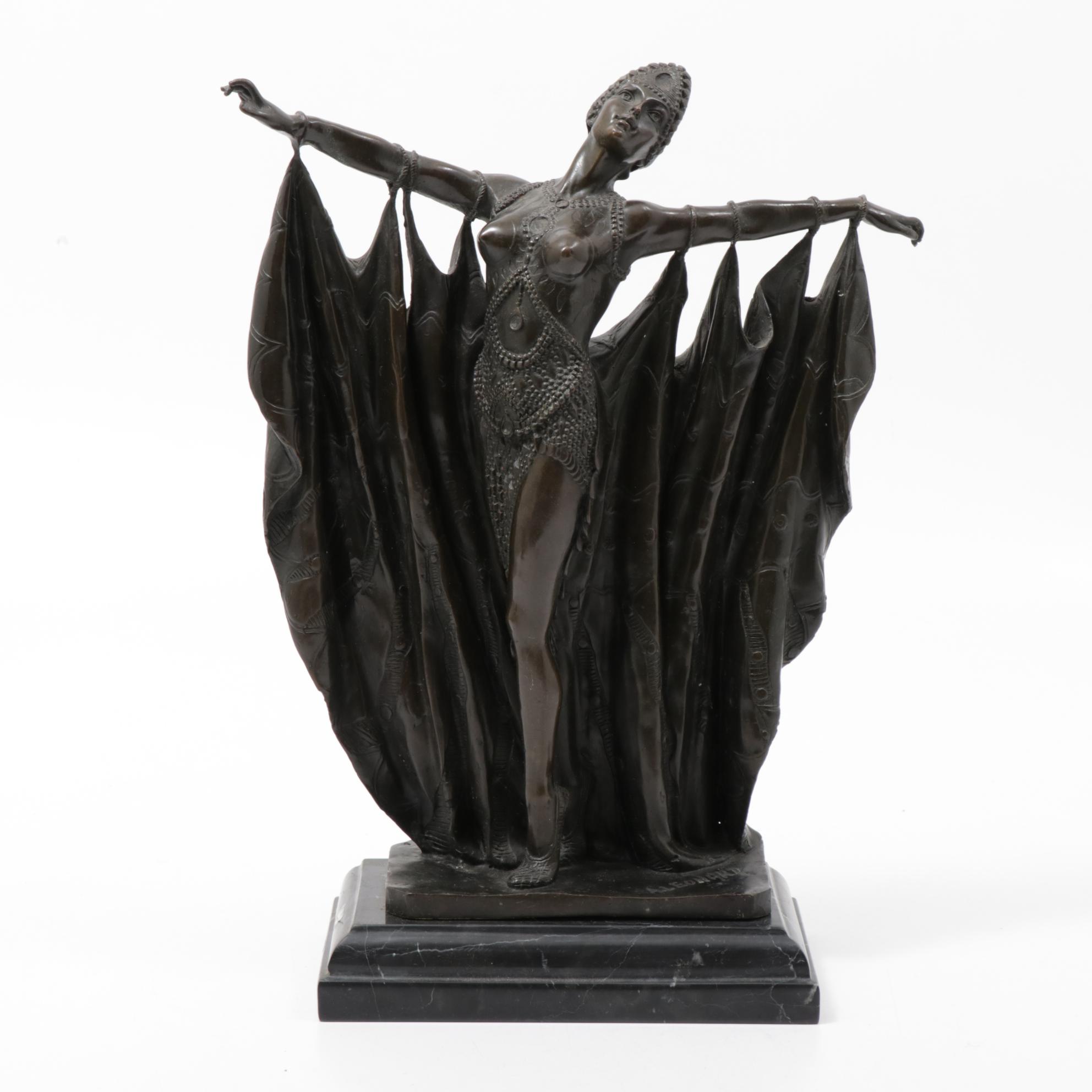 Agathon Léonard Art Nouveau Bronze Sculpture of a Showgirl