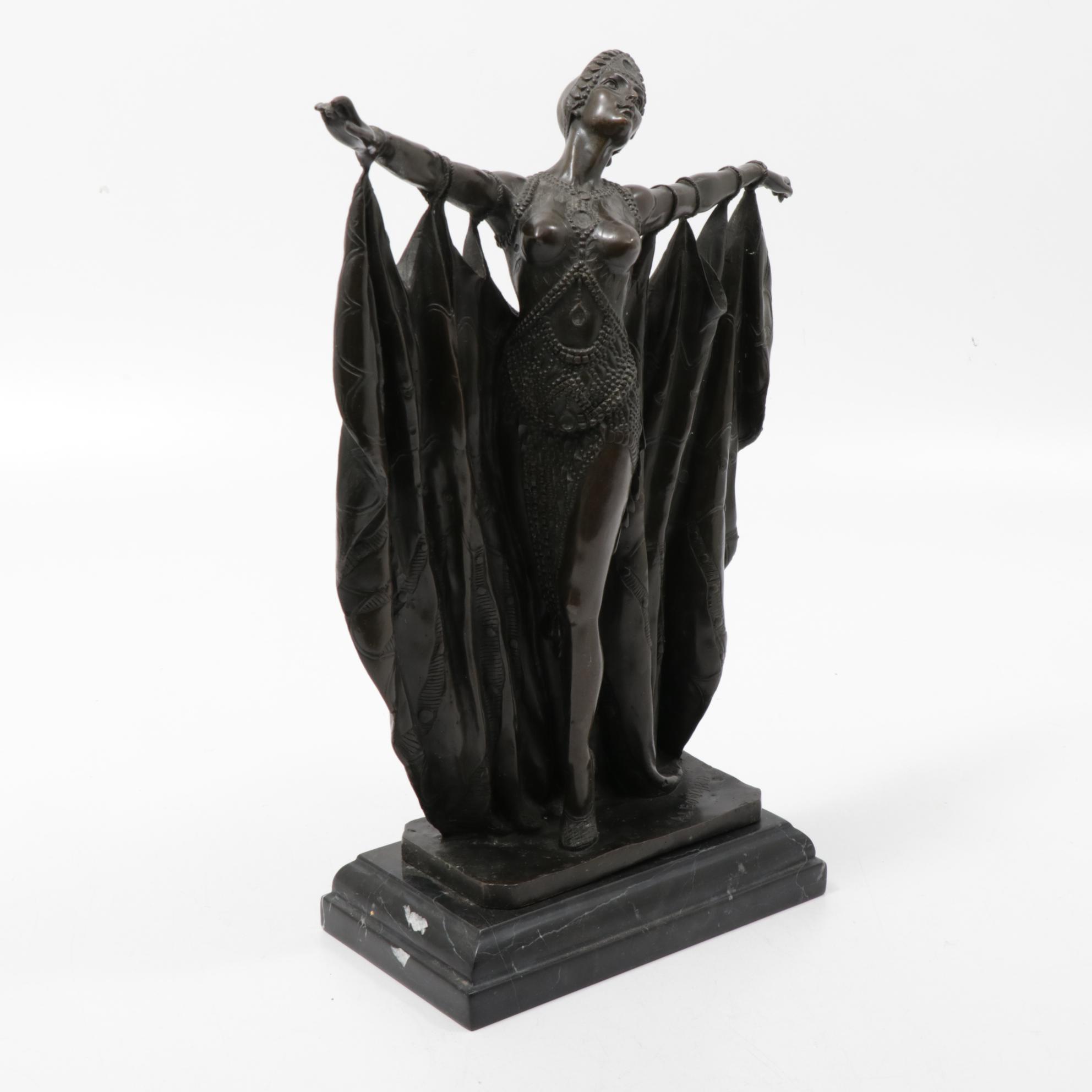 Agathon Léonard Art Nouveau Bronze Sculpture of a Showgirl