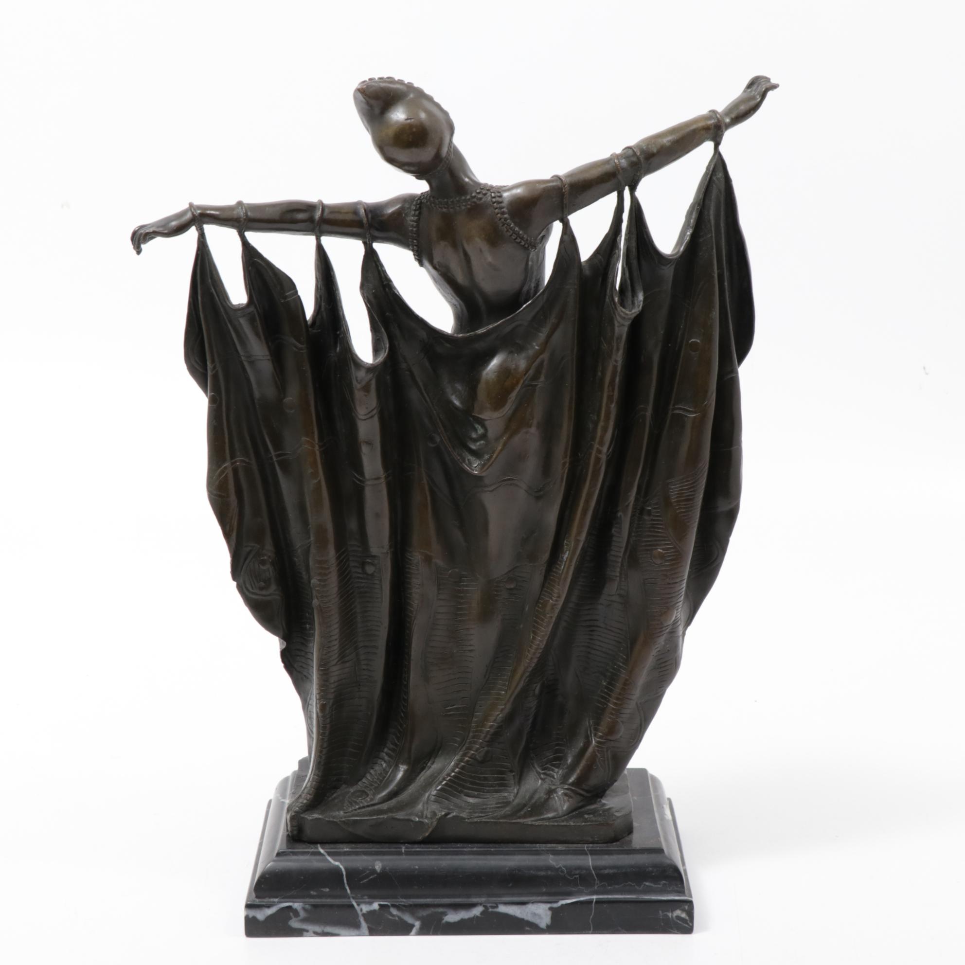 Agathon Léonard Art Nouveau Bronze Sculpture of a Showgirl