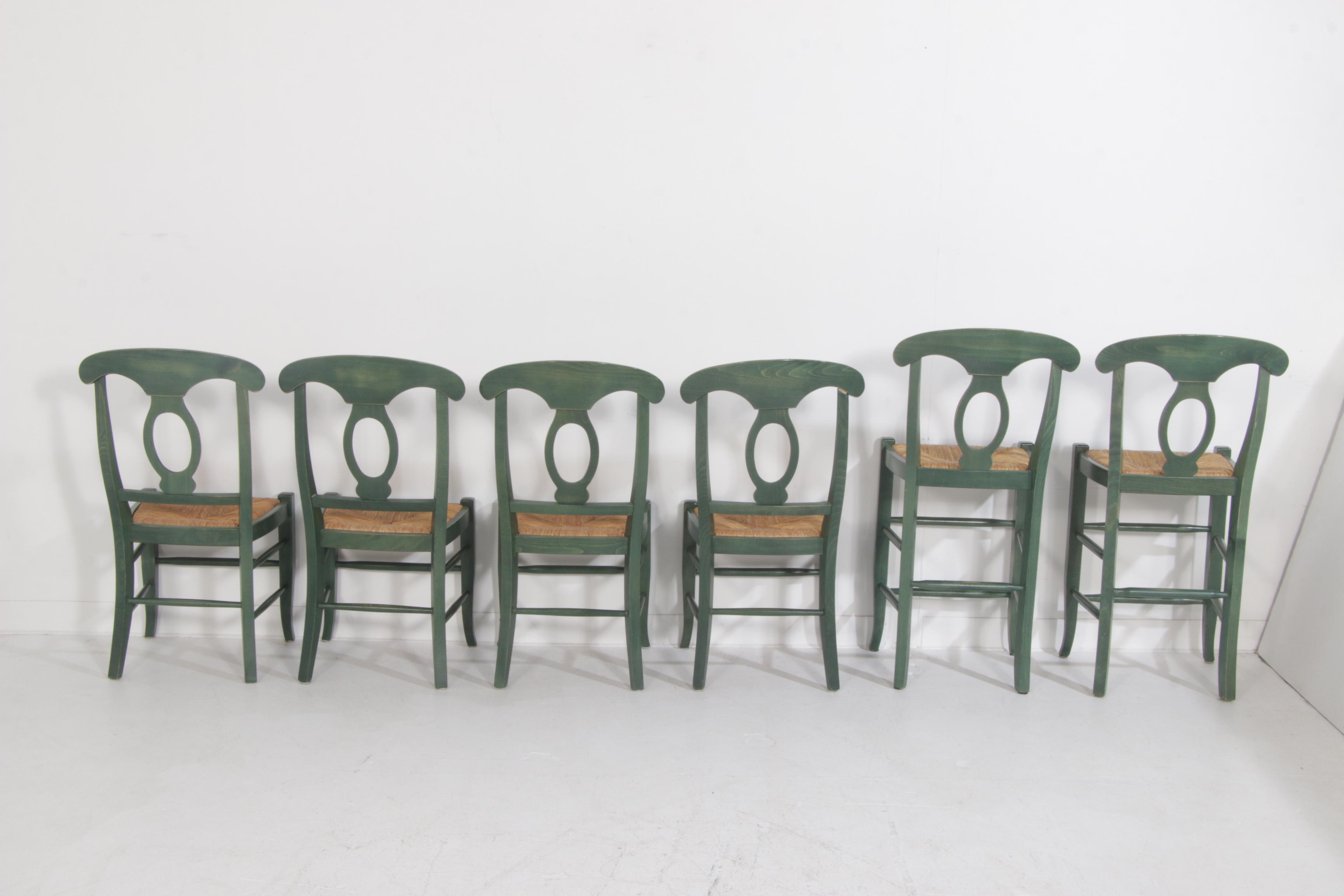 Pottery Barn "Napoleon" Rush Seat Dining Chairs and Bar Stools