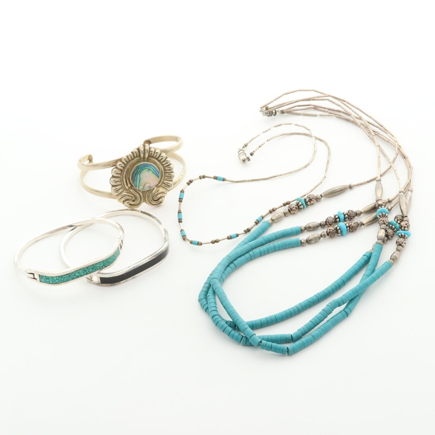 Mexican Abalone and Turquoise Bracelets and Necklaces