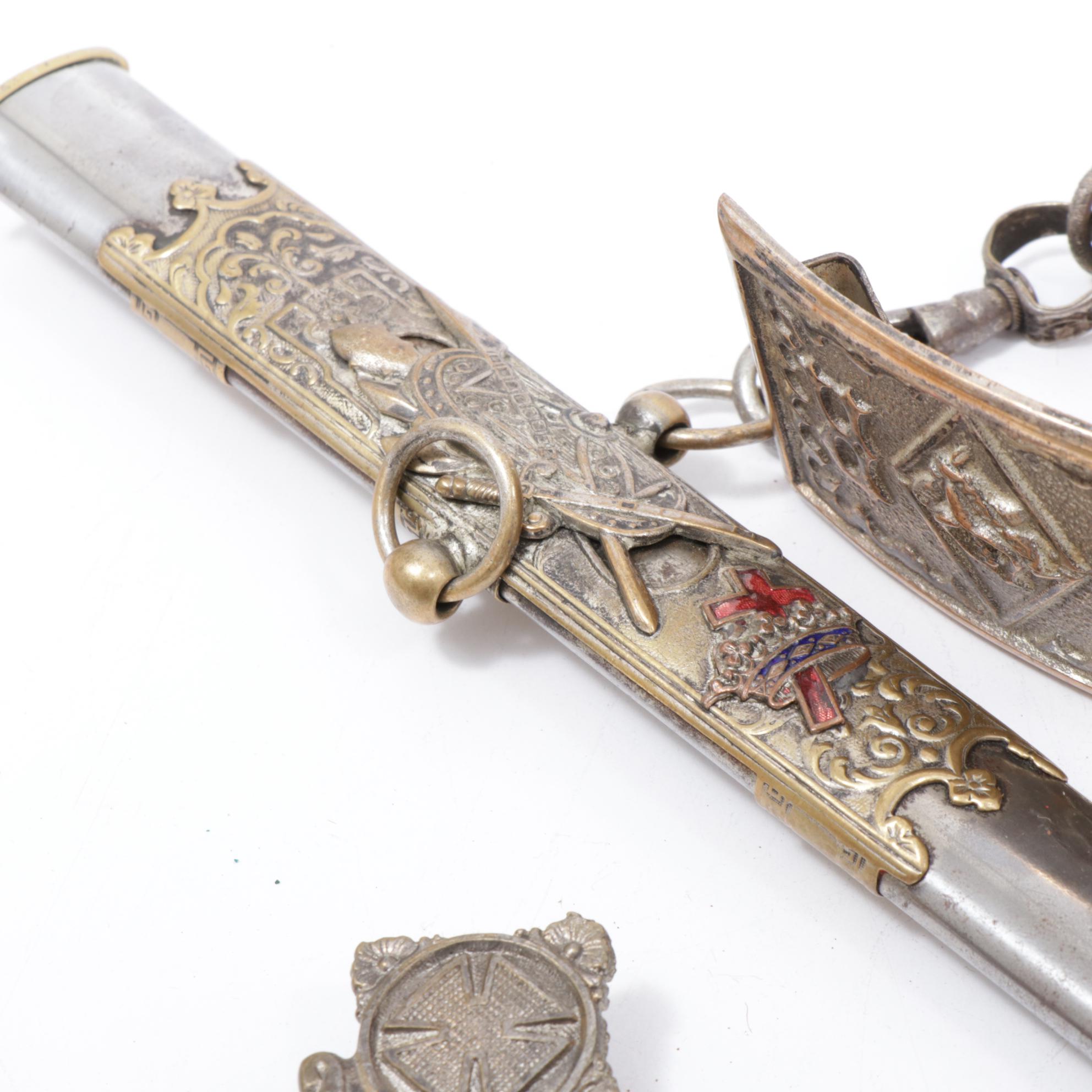 C. E. Ward Co. Masonic Knights Templar Ceremonial Sword with Leather Belt