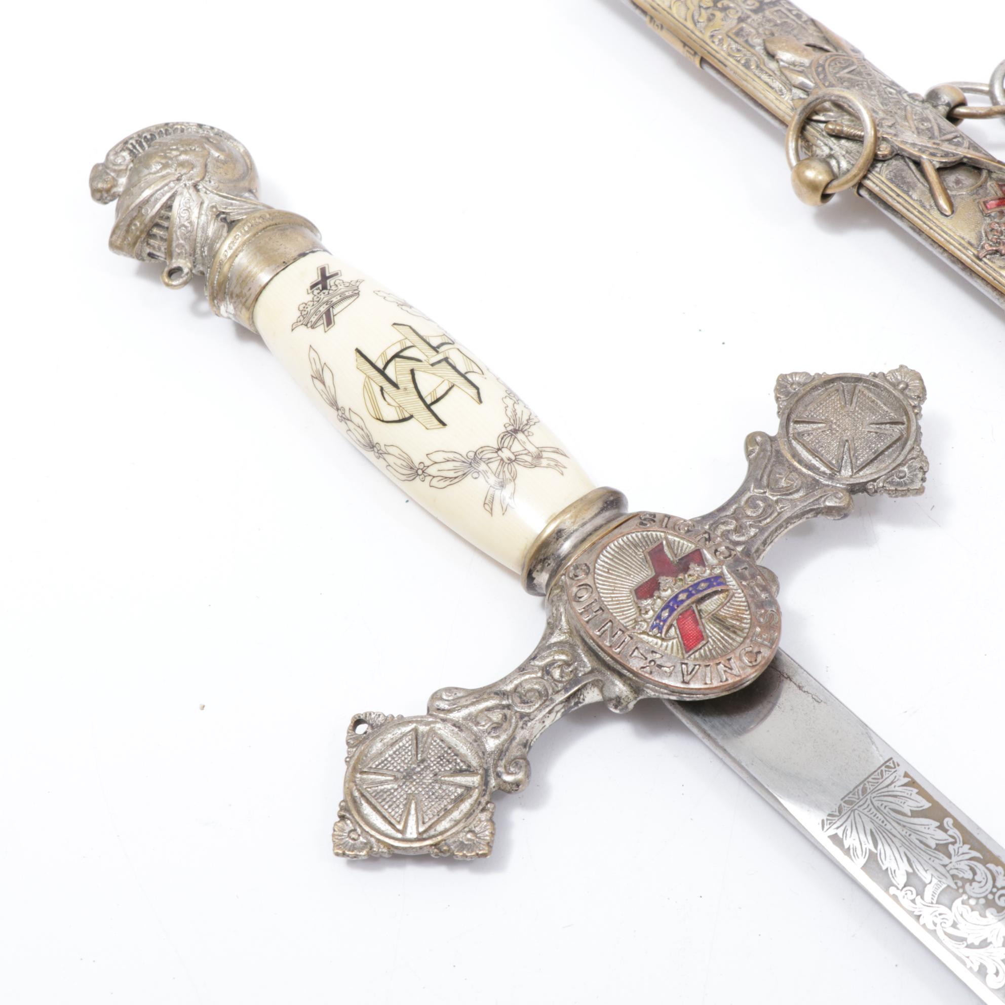 C. E. Ward Co. Masonic Knights Templar Ceremonial Sword with Leather Belt