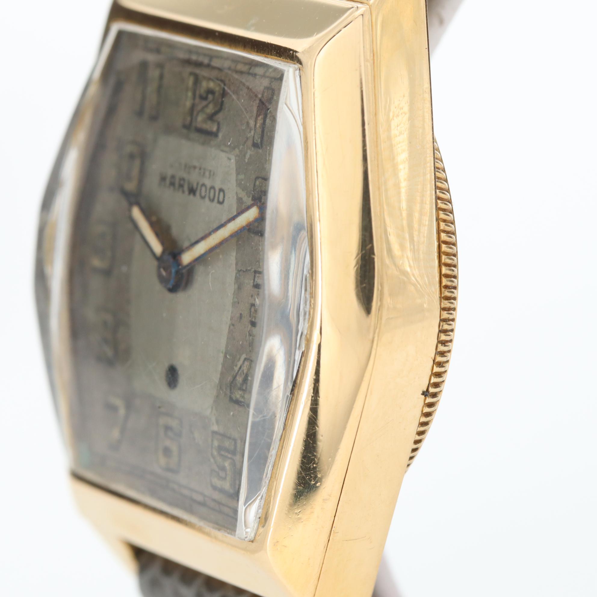 Vintage Harwood 18K Yellow Gold Tonneau Automatic Watch, 1929