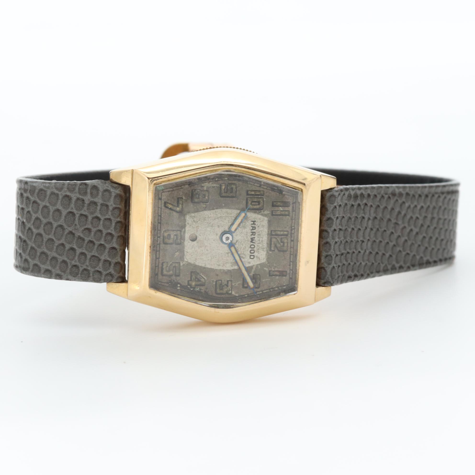 Vintage Harwood 18K Yellow Gold Tonneau Automatic Watch, 1929