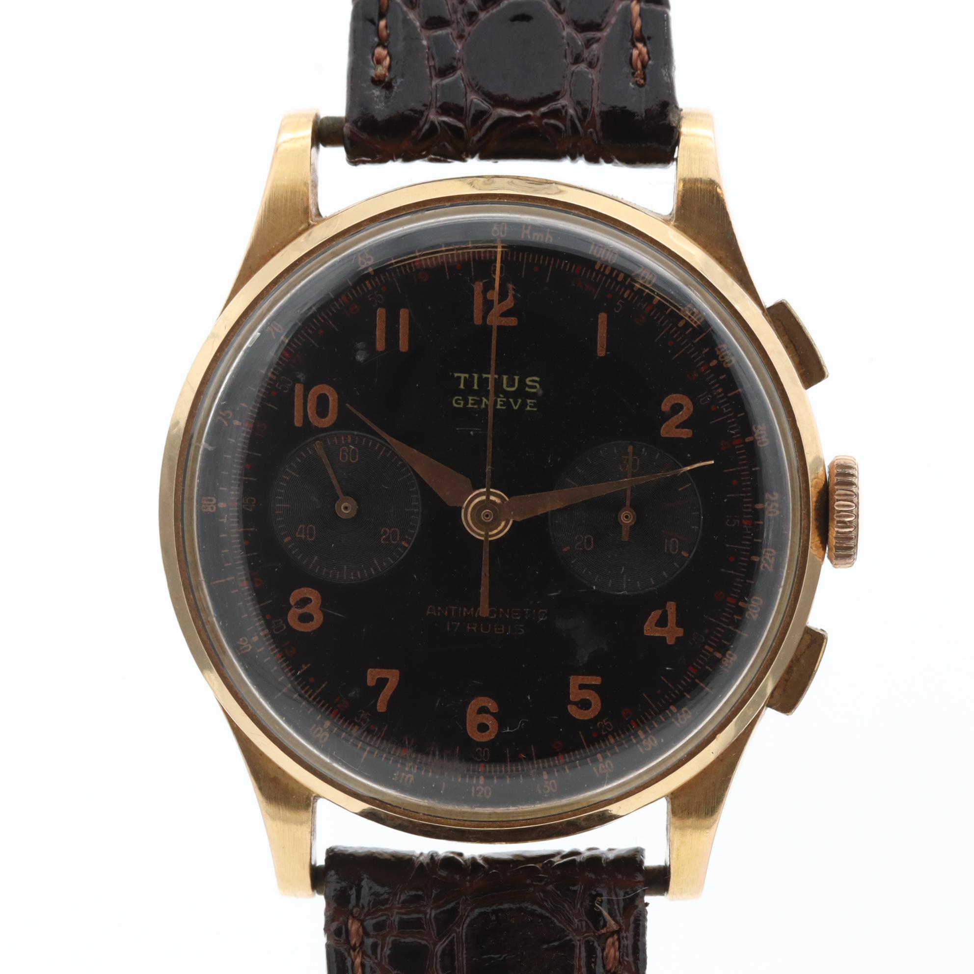 Vintage Titus 18K Yellow Gold Chronograph Watch