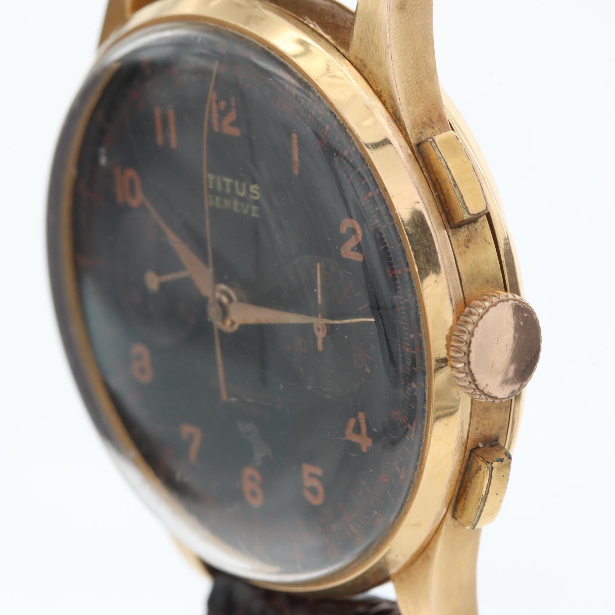 Vintage Titus 18K Yellow Gold Chronograph Watch