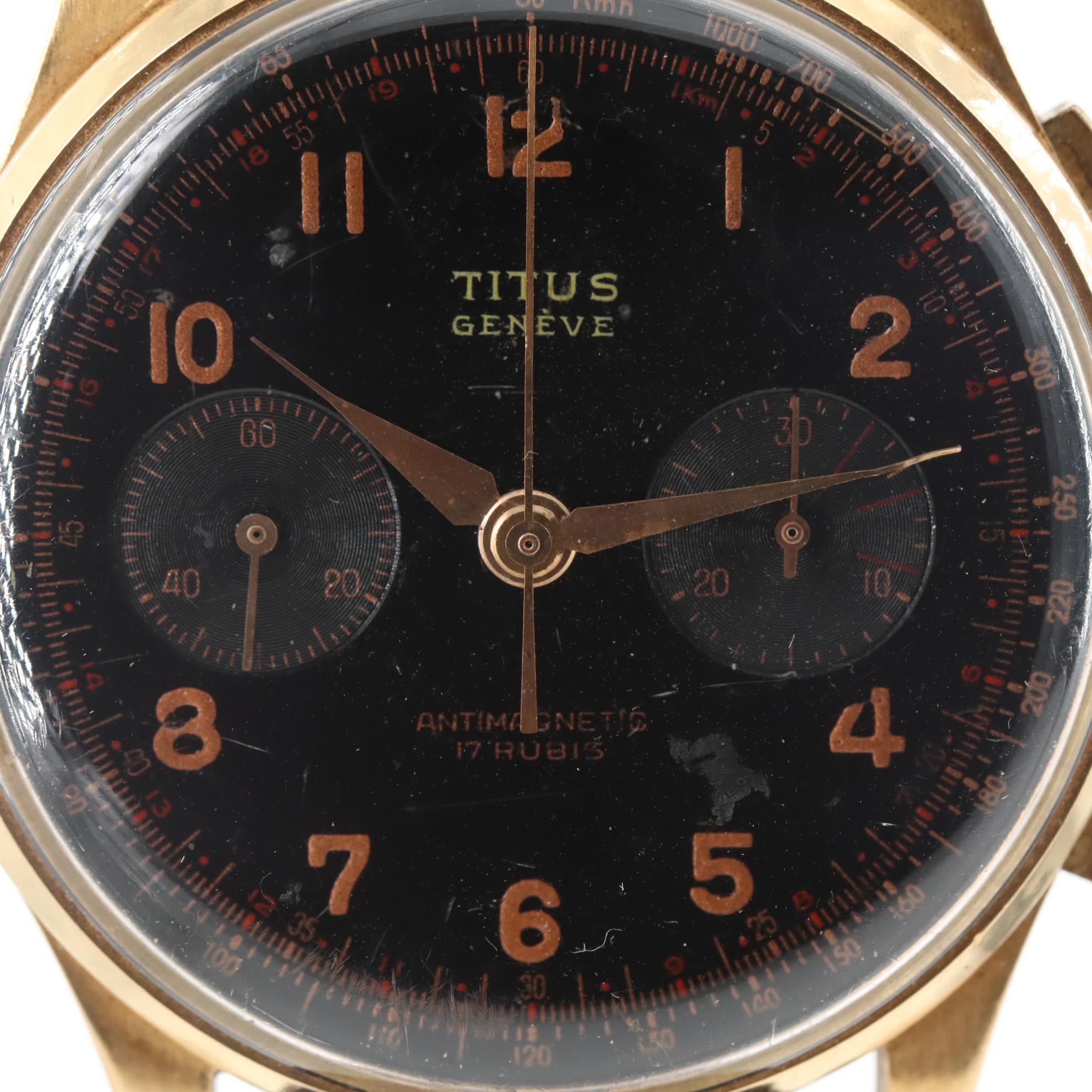 Vintage Titus 18K Yellow Gold Chronograph Watch