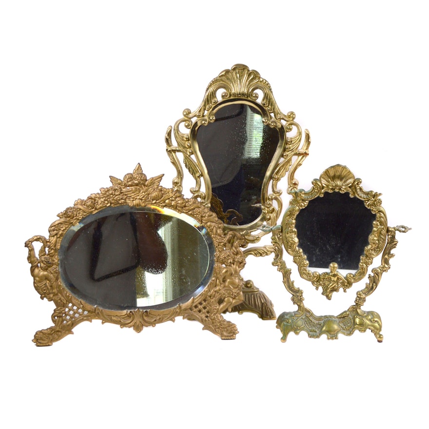 Rococo Style Cast Brass and Metal Vanity Mirrors