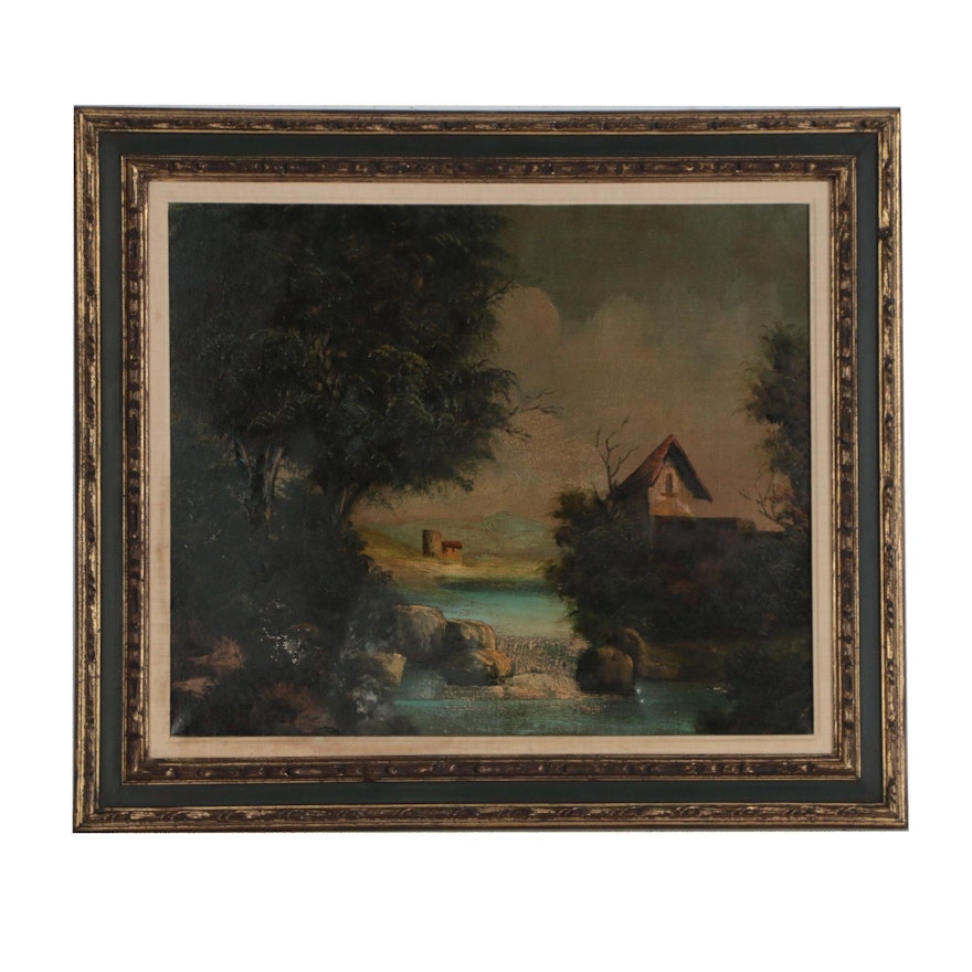 English School Style Pastoral Landscape Oil Painting