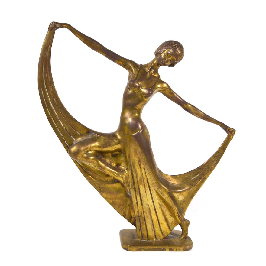 Art Deco Dancing Lady Bronze Sculpture, Vintage