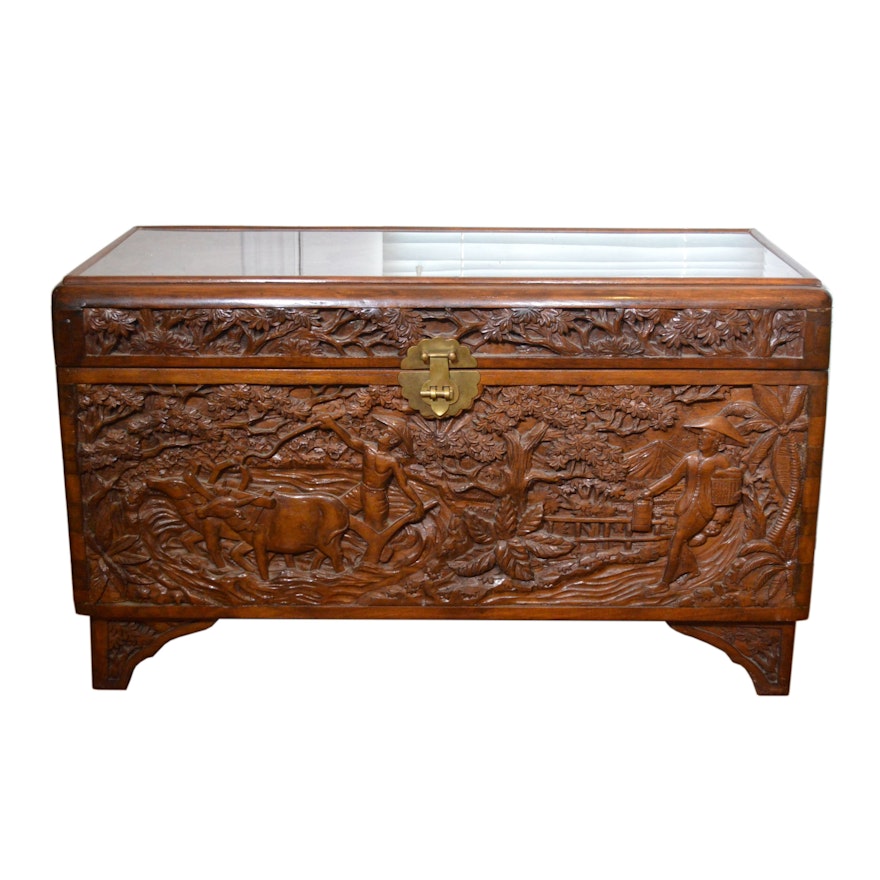 Vietnamese Heavily Carved Mahogany Tabletop Chest, Mid to Late 20th Century