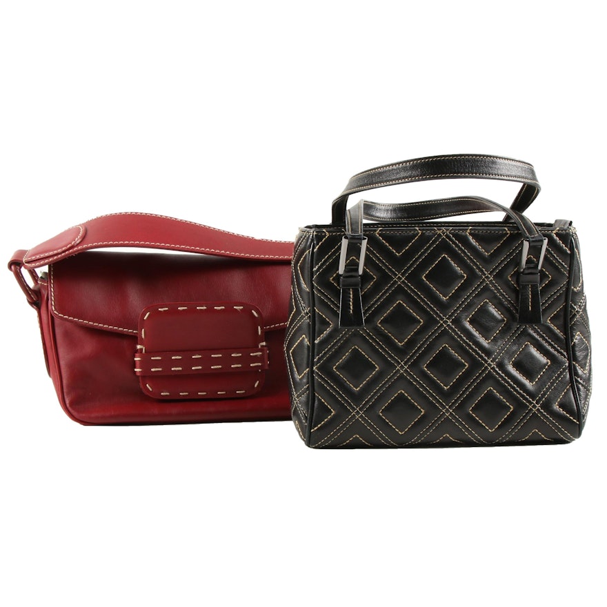 Bruno Magli and Suarez Contrast Stitch Leather Demi Handbags
