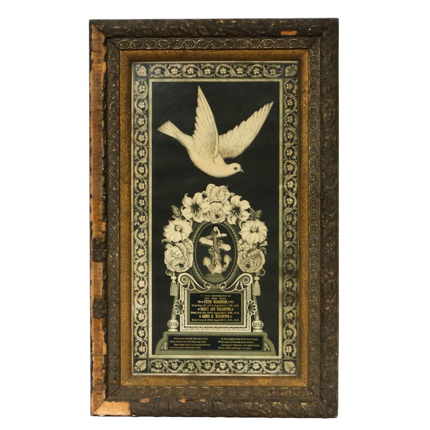 Victorian Memorial Chromolithograph and Ornamental Frame