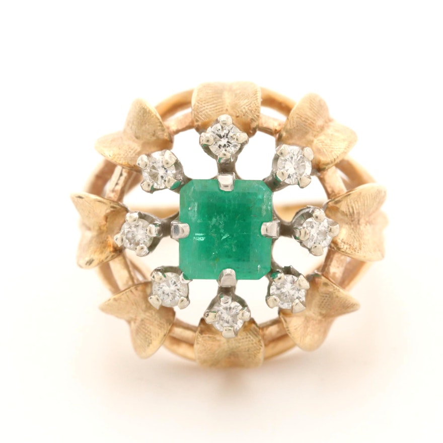 14K Yellow Gold Emerald and Diamond Ring