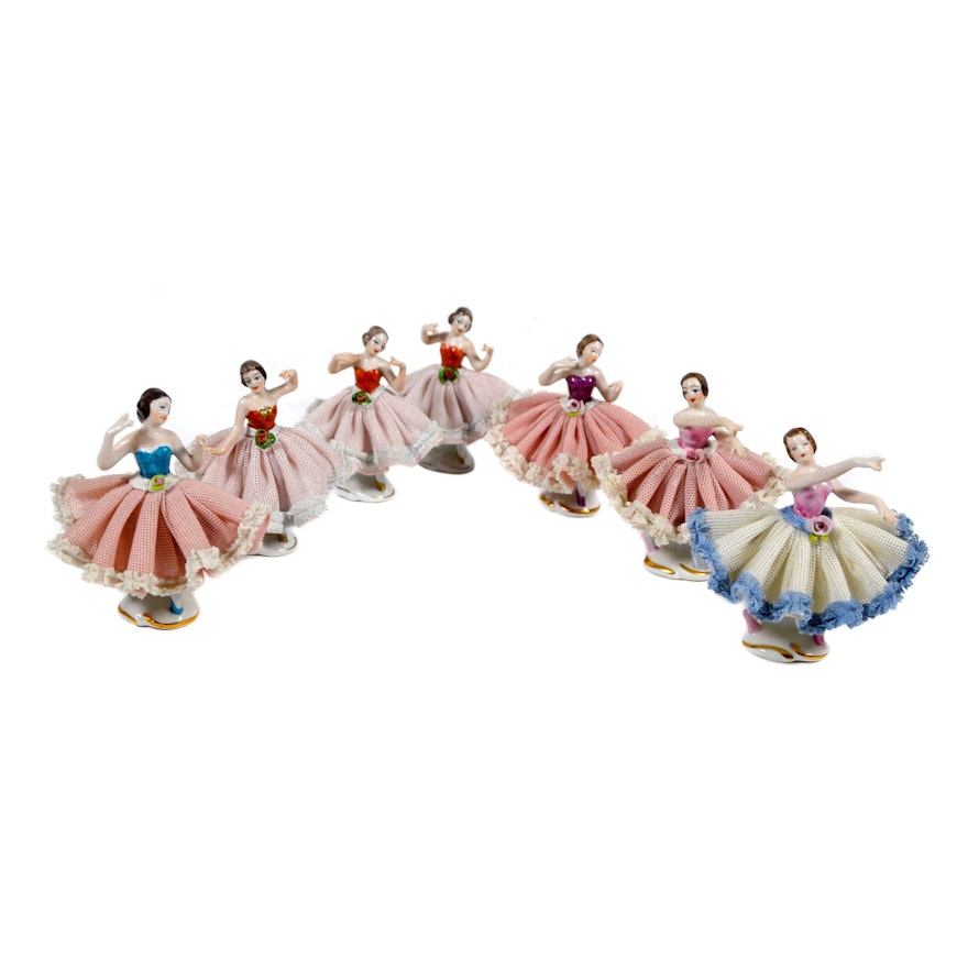 Dresden Lace Ballerina Figurines, Mid 20th Century
