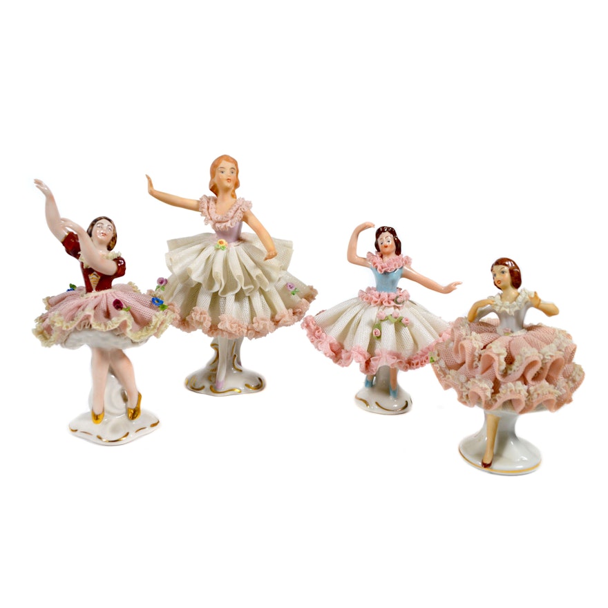 Dresden Lace Ballerina Figurines, Mid 20th Century