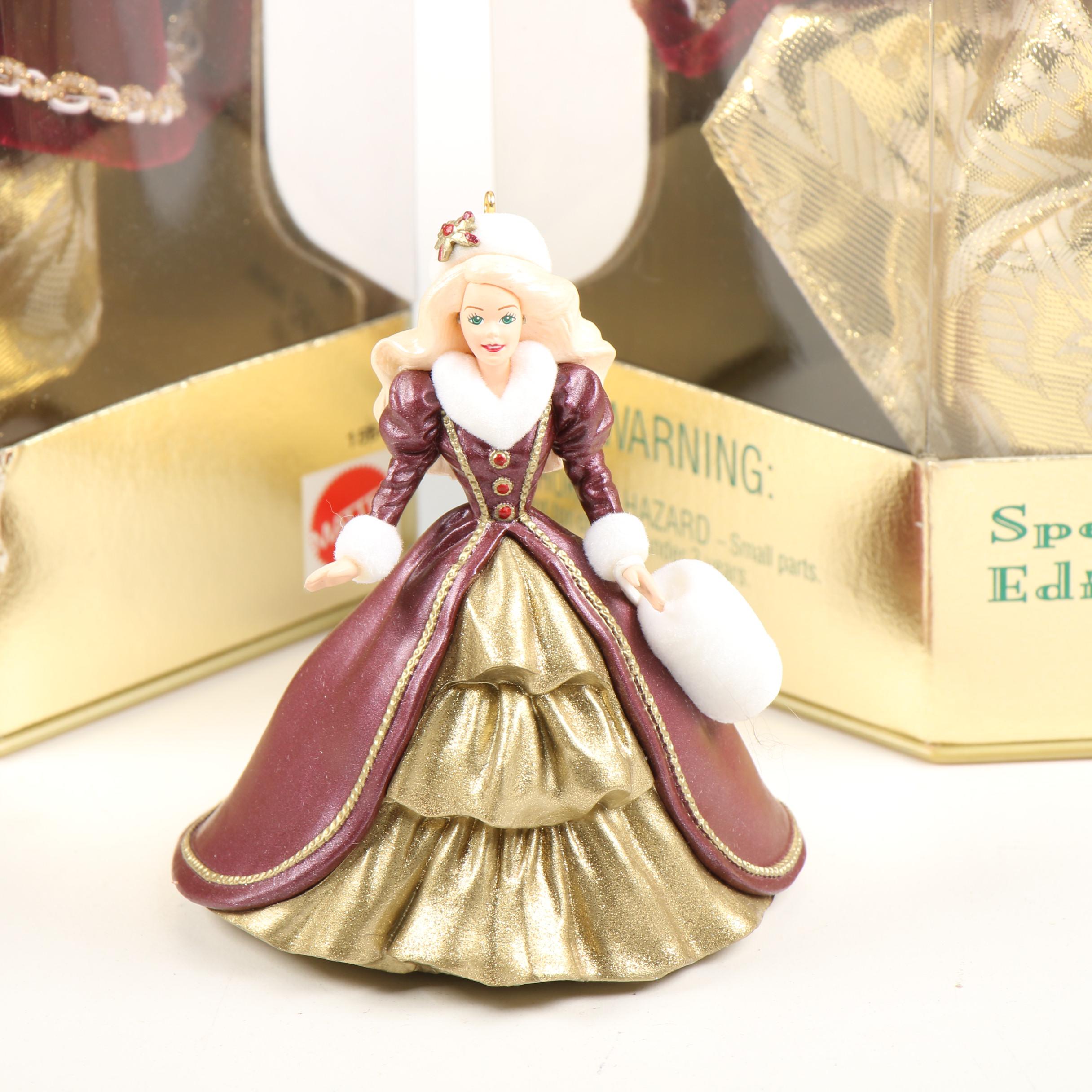 Mattel Happy Holidays Special Edition Barbie Dolls and Hallmark Ornament