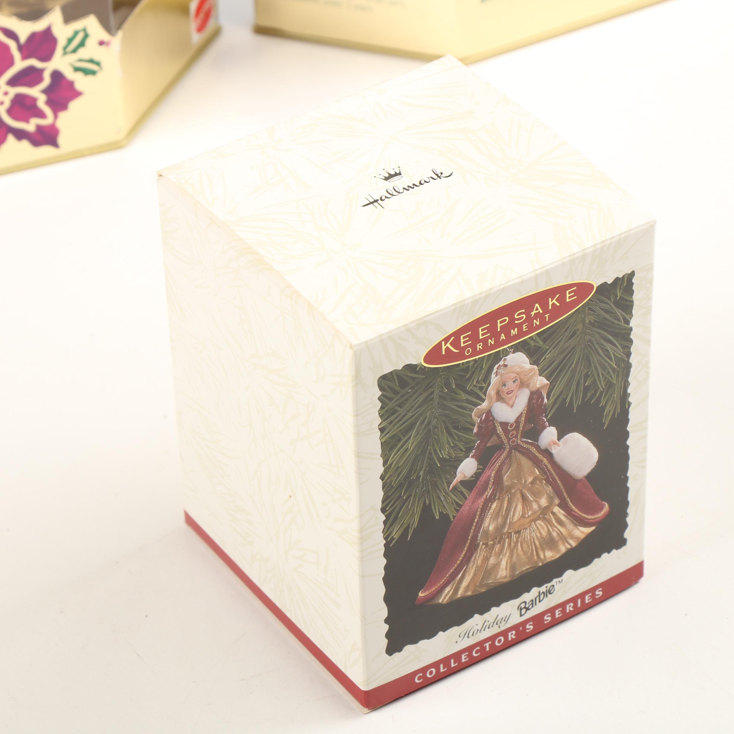Mattel Happy Holidays Special Edition Barbie Dolls and Hallmark Ornament