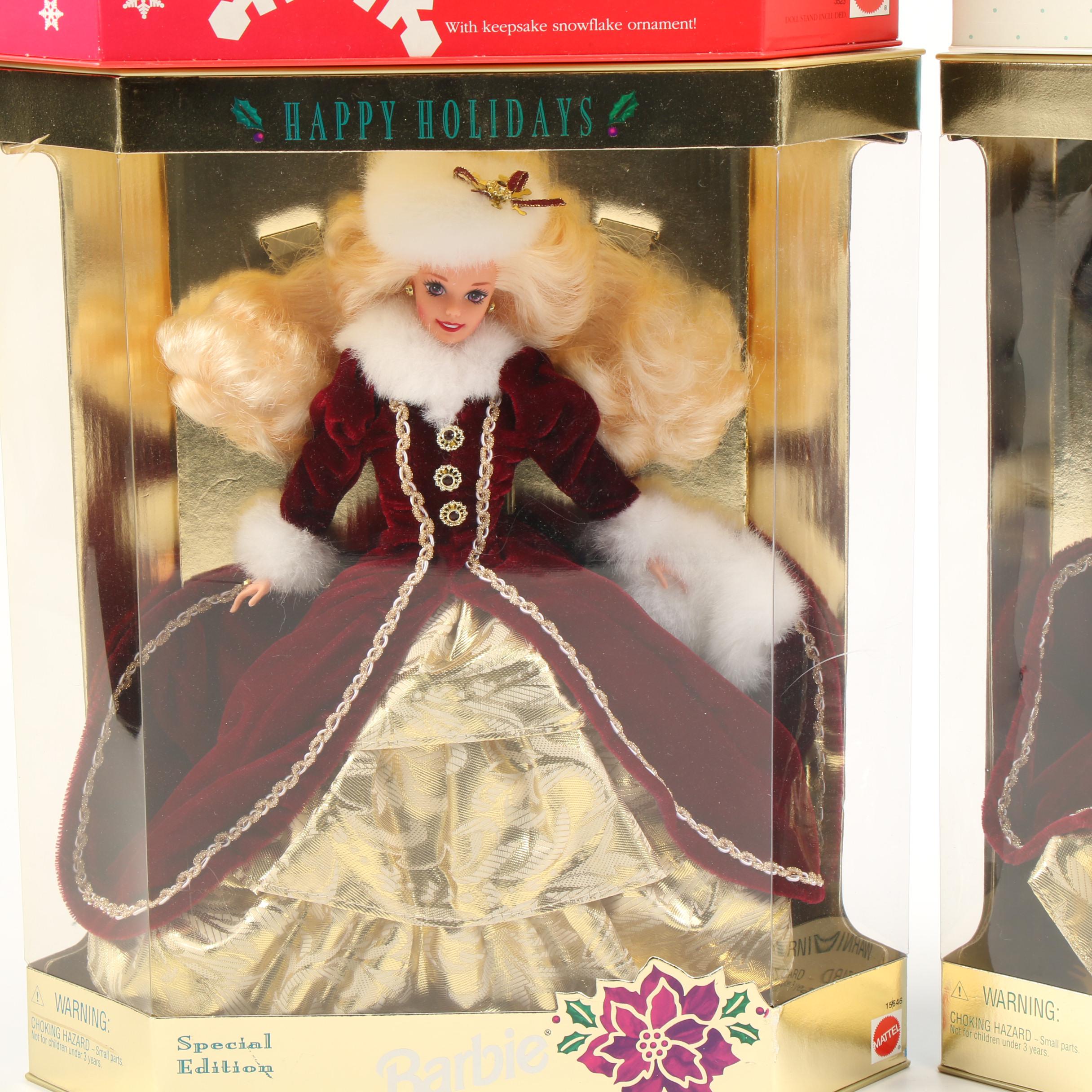 Mattel Happy Holidays Special Edition Barbie Dolls and Hallmark Ornament