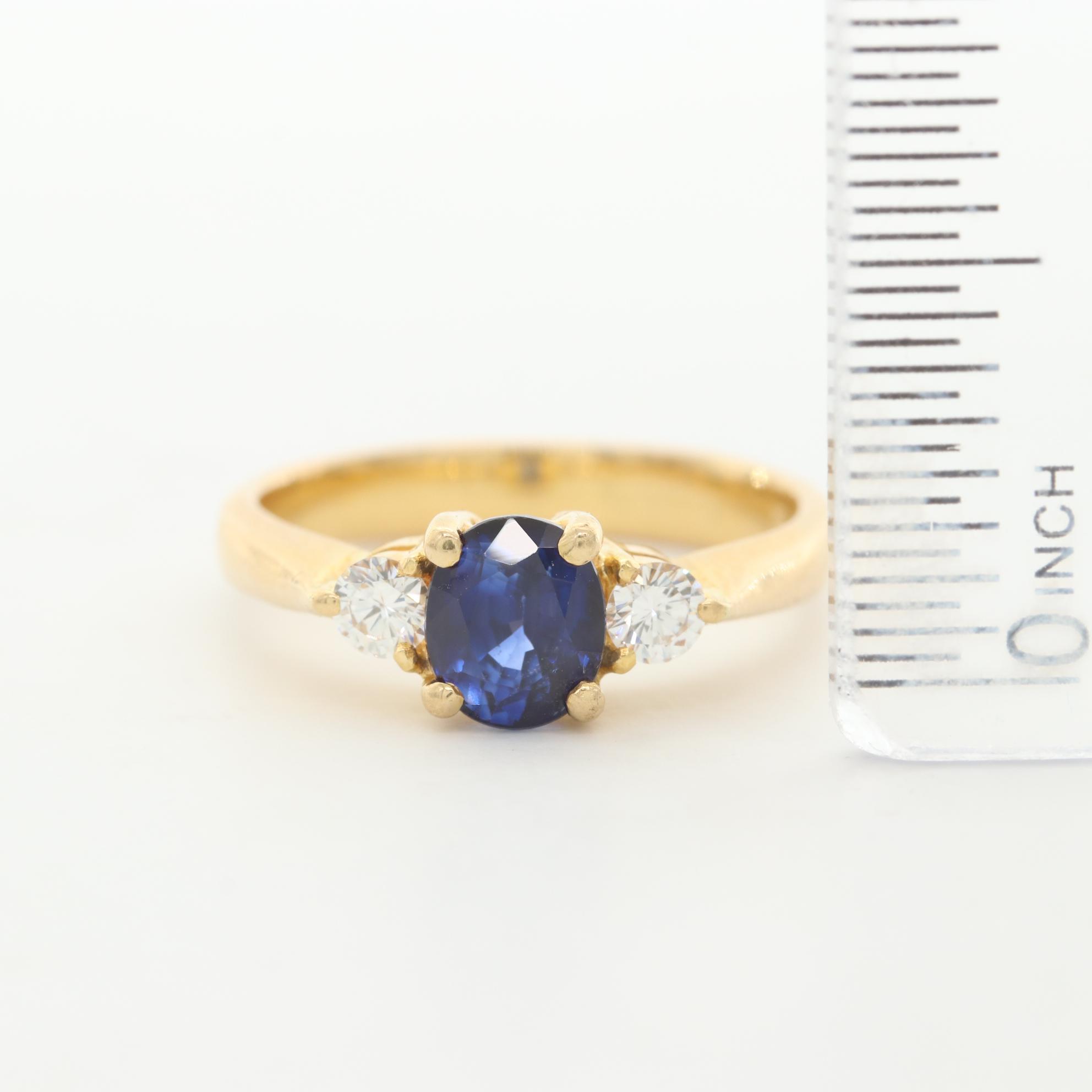 18K Yellow Gold Sapphrie and Diamond Ring