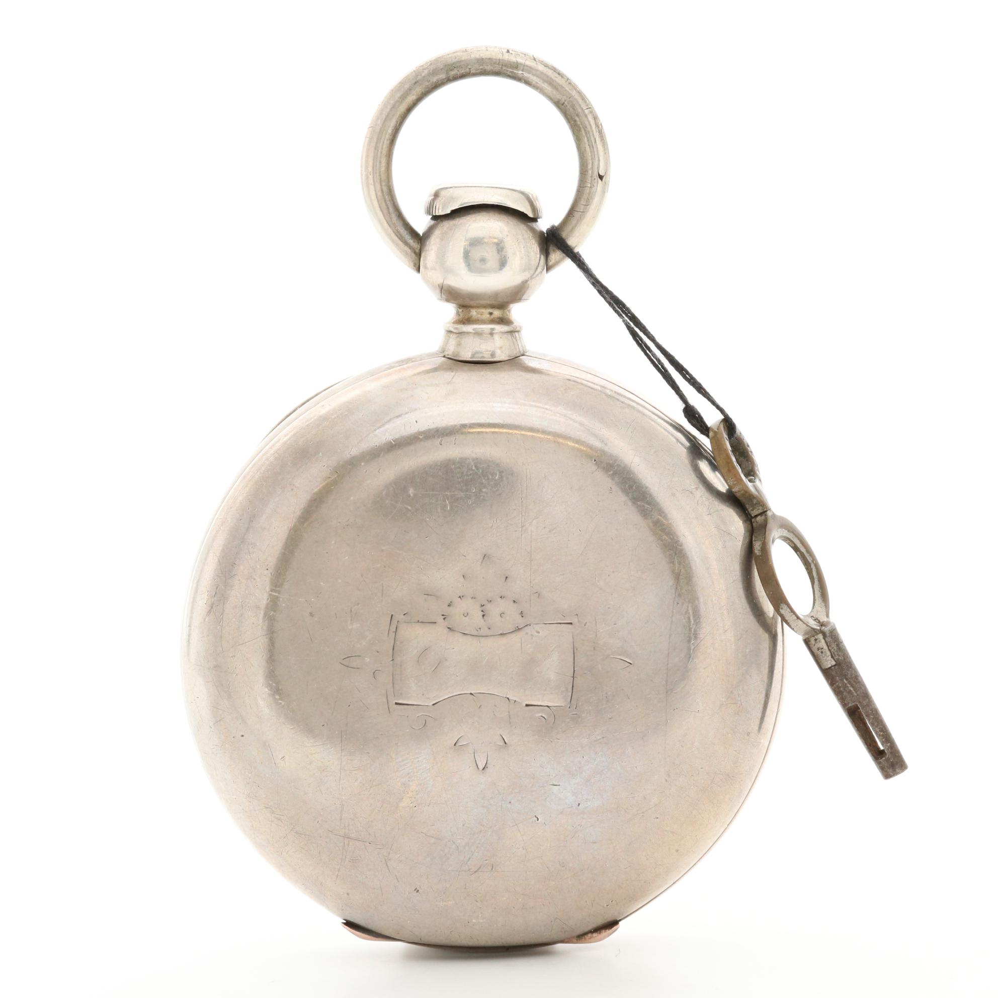 Antique Waltham Coin Silver Key Wind & Set Pocket Watch