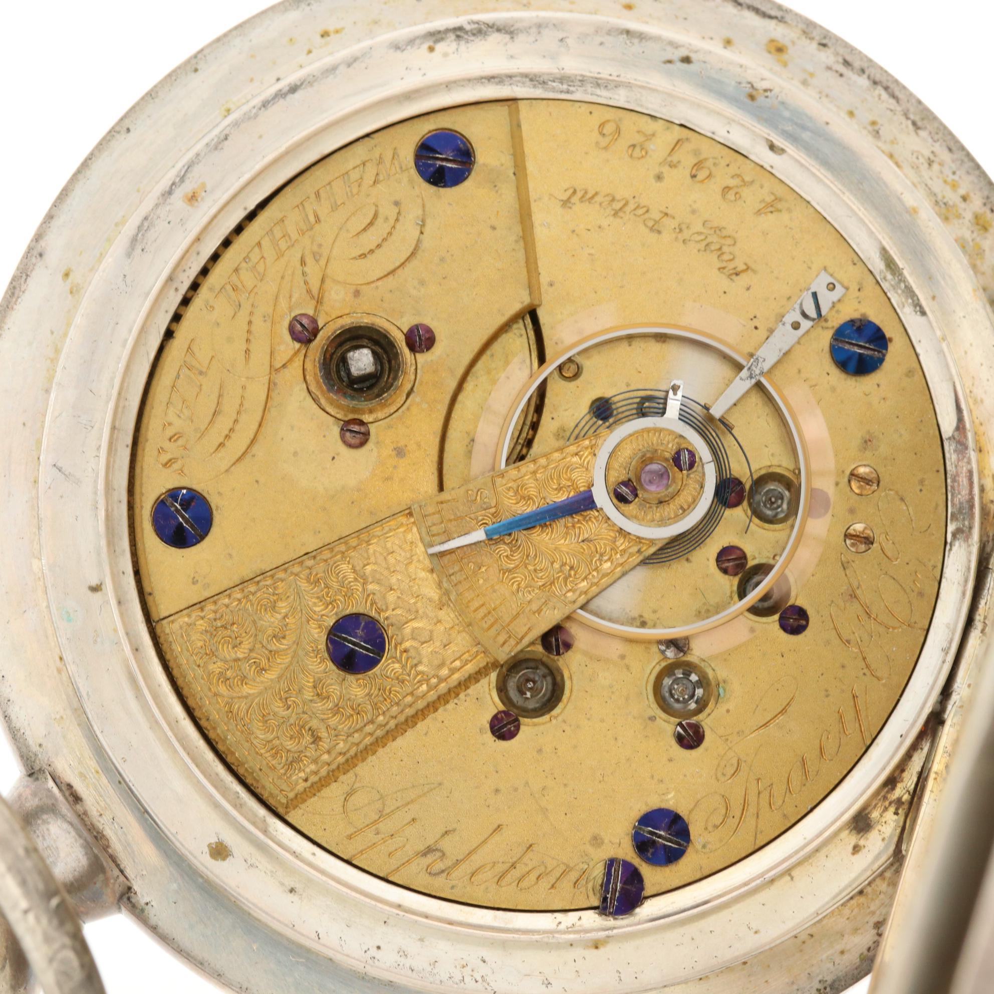 Antique Waltham Coin Silver Key Wind & Set Pocket Watch