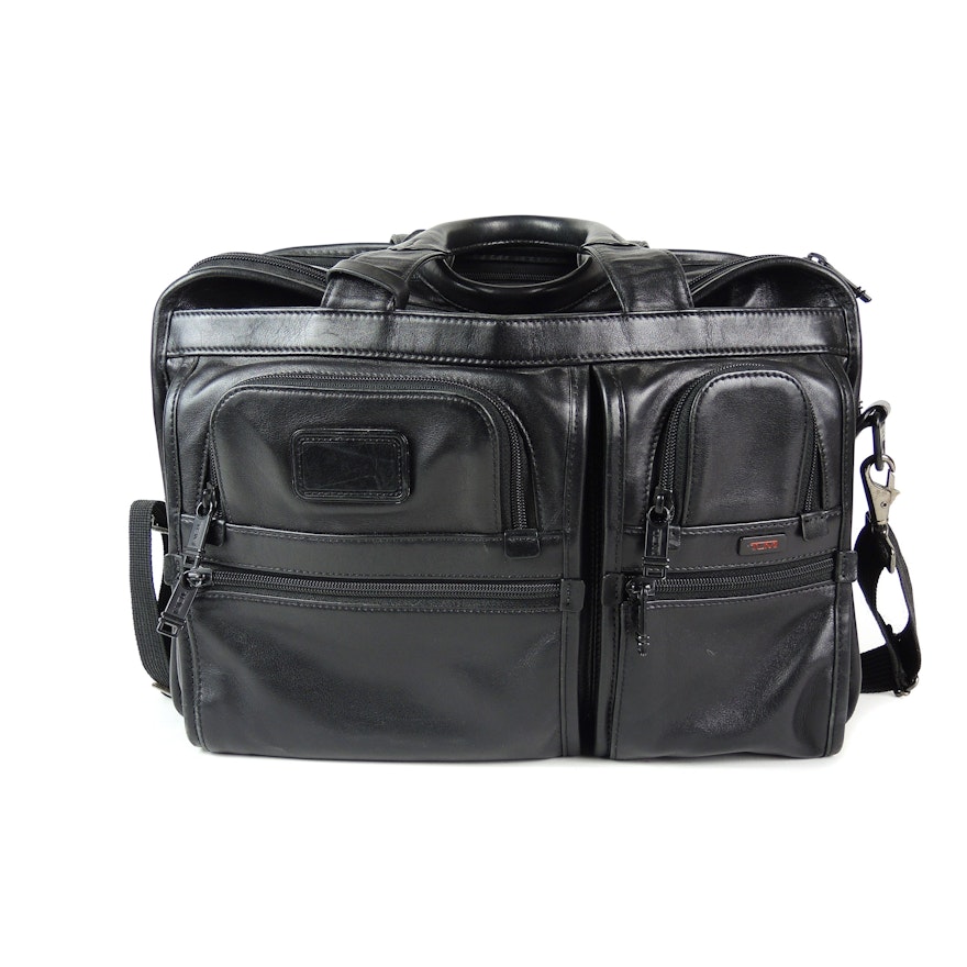 Tumi Expandable Laptop Briefcase in Black Ballistic Nylon and Leather